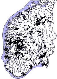 Kart - Sør-Norge hvor Lid laget plantelister fra